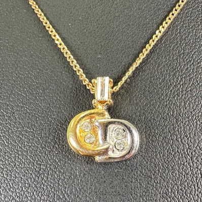 Dior ディオール ネックレス CDロゴ ヴィンテージ クリスタルビジュー ゴールド シルバー/K18GP 金メッキ レディース
