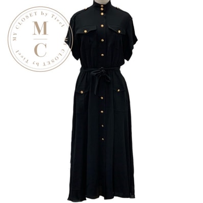 セリーヌ CELINE ワンピース シルク ブラック 黒 ゴールド 未使用 サファリドレス ロゴ ワンピース