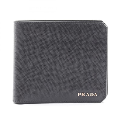 プラダ PRADA SAFFIANO CORNER 二つ折り財布 財布 サフィアーノレザー メンズ レディース ブラック系 2M0738 【中古】