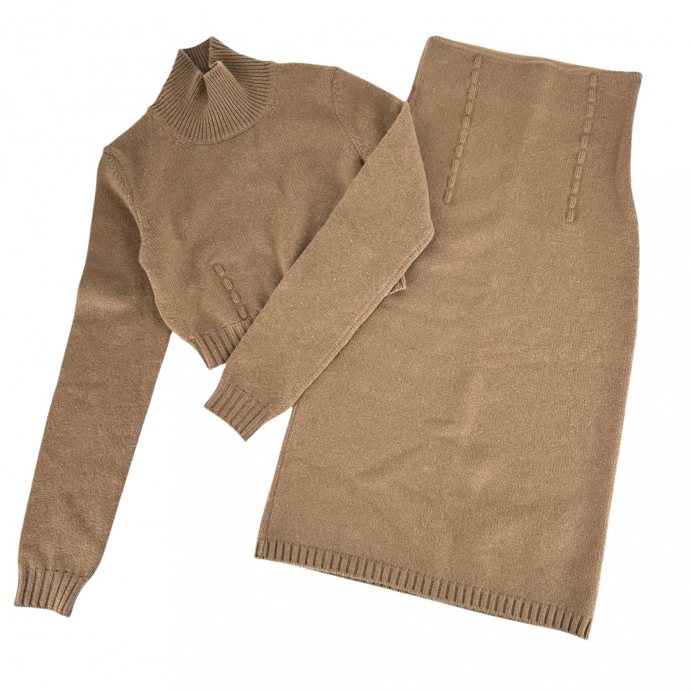 FENDI フェンディ セットアップ スカート タートルネック ニット ショート丈トップス アパレル 服 38 ブラウン 茶 カシミヤ レディース 秋 冬【中古品】