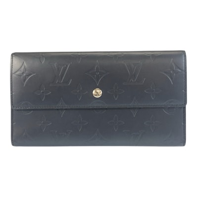 美品 LOUIS VUITTON ルイヴィトン モノグラムマット ポルトトレゾール インターナショナル ネイビー シルバー金具 レザー 長財布 ロングウォレット 603521 【中古】