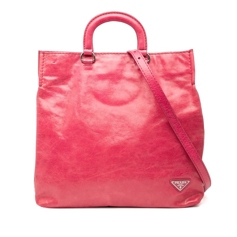 プラダ 三角ロゴプレート ハンドバッグ ショルダーバッグ 2WAY ピンク レザー レディース PRADA 【中古】