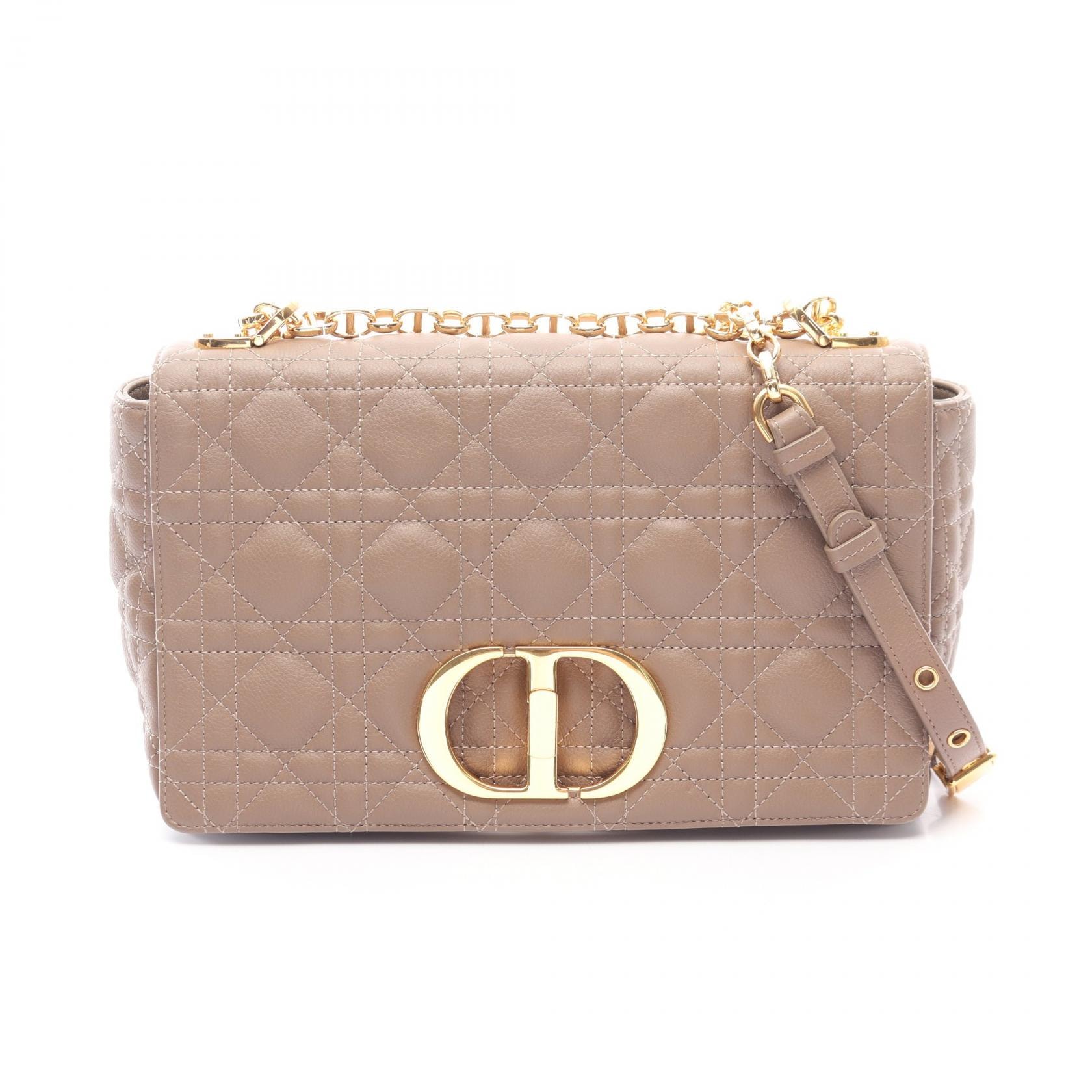 ディオール Dior CARO カロ ミディアム カナージュ ショルダーバッグ バッグ レザー レディース グレー系 M9242UWHC 【中古】