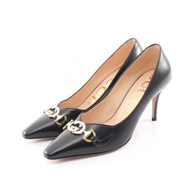 グッチ GUCCI ズゥミ ポインテッドトゥ パンプス 靴 レザー レディース ブラック系 596860 【中古】