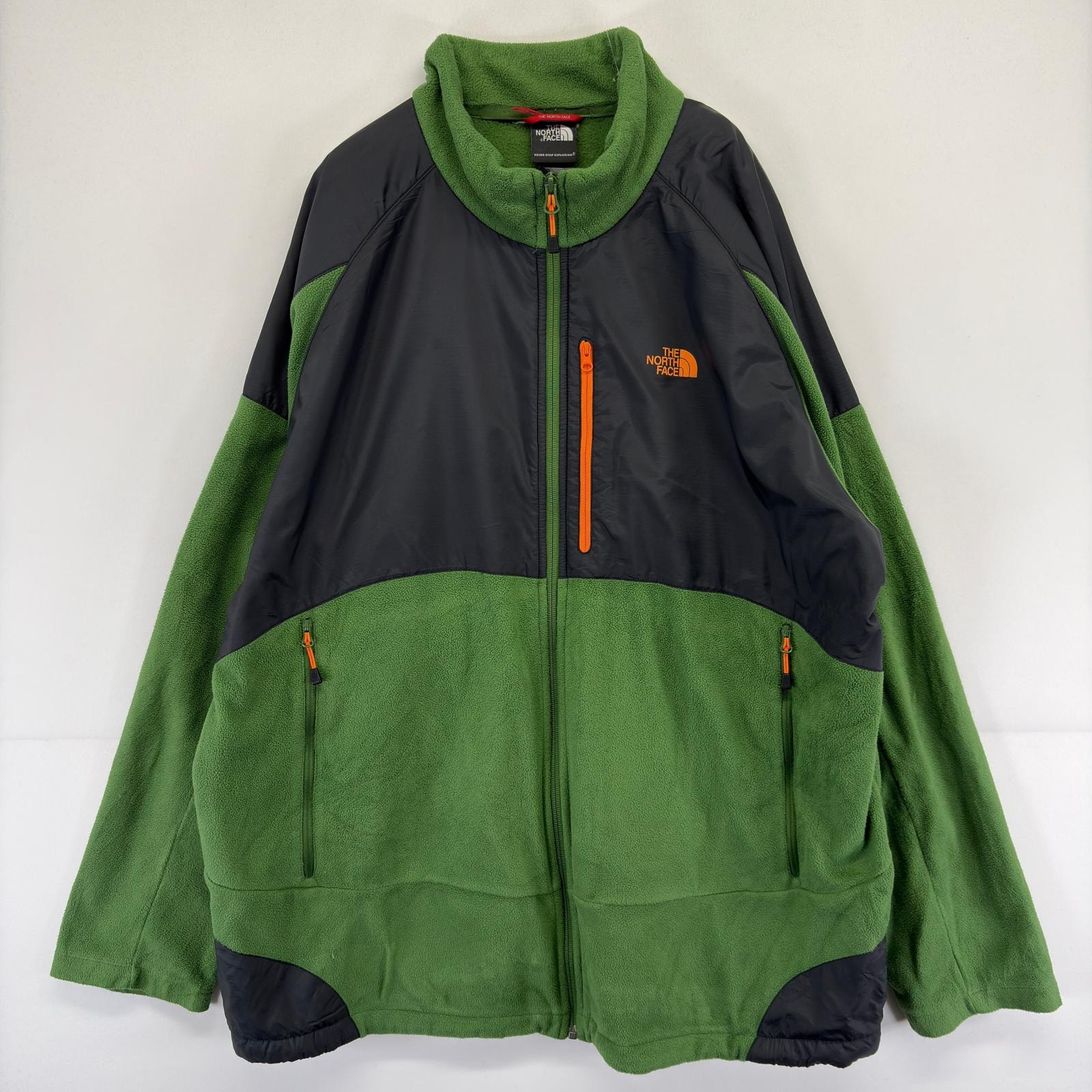 古着 ザ・ノースフェイス THE NORTH FACE フリースジャケット フルジップ ワンポイント 大きいサイズ 2XL  グリーン ツートン メンズ