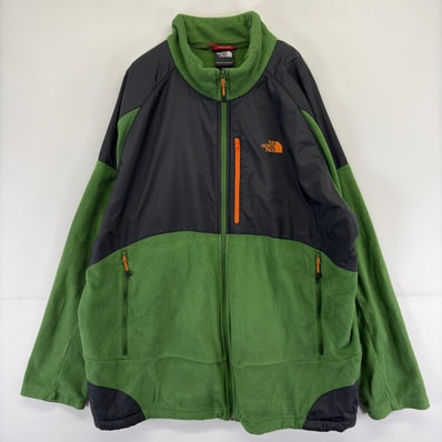 古着 ザ・ノースフェイス THE NORTH FACE フリースジャケット フルジップ ワンポイント 大きいサイズ 2XL グリーン ツートン メンズ