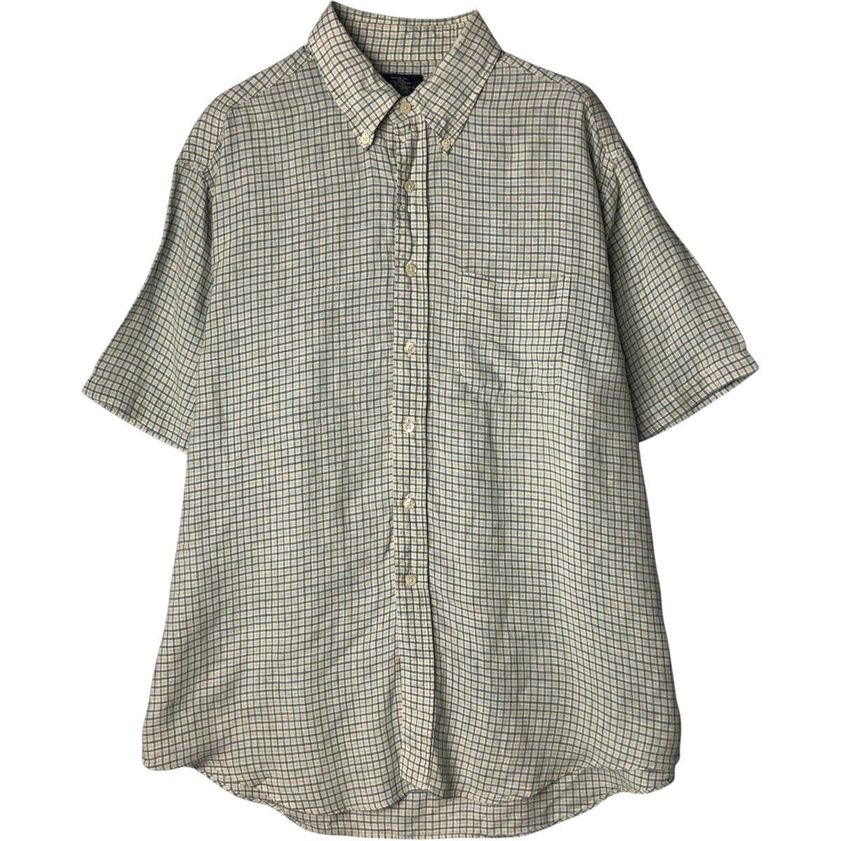 古着 ブルックスブラザーズ Brooks Brothers 346 チェック柄 半袖 リネン ボタンダウンシャツ メンズXL相当/eaa495245