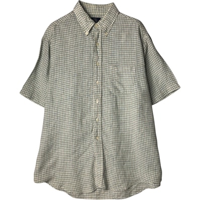 古着 ブルックスブラザーズ Brooks Brothers 346 チェック柄 半袖 リネン ボタンダウンシャツ メンズXL相当/eaa495245