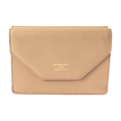 美品 BALENCIAGA バレンシアガ ベージュ ゴールド金具 レザー 折り財布 コンパクトウォレット 600488 【中古】