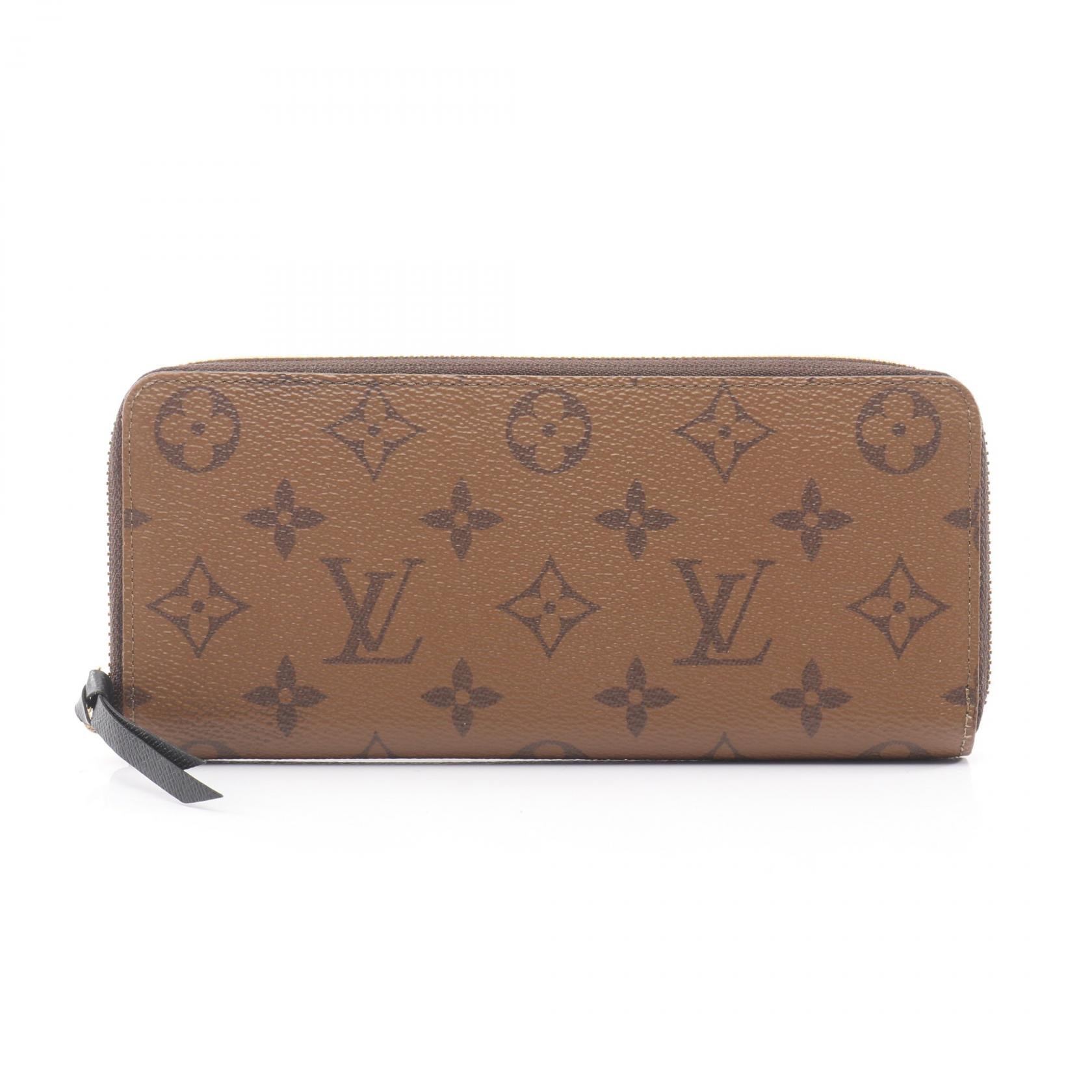 ルイ・ヴィトン LOUIS VUITTON ポルトフォイユクレマンス ラウンド長財布 財布 PVCコーティングキャンバス モノグラム・リバース レディース ブラウン系 M82336 【中古】