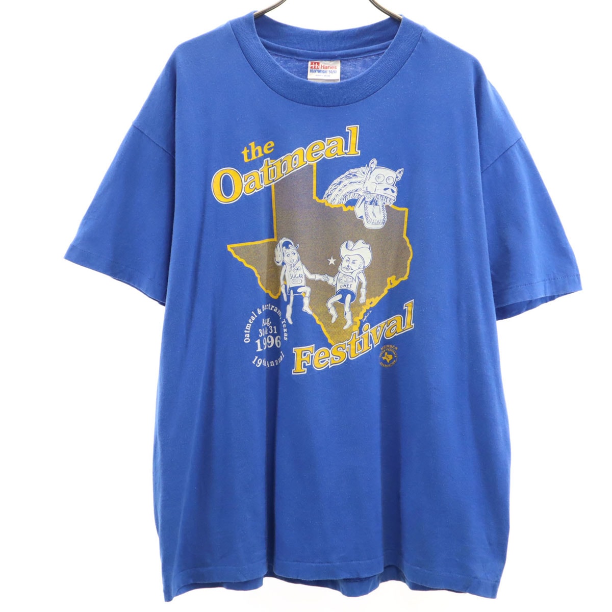 Hanes ヘインズ 90s オールド USA製 オートミール フェスティバル 半袖 Tシャツ L ブルー シングルステッチ