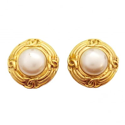 【6jdb0588-k】シャネル イヤリング ヴィンテージ ココマーク 丸型 サークル GPメッキ フェイクパール ゴールド【中古】レディース