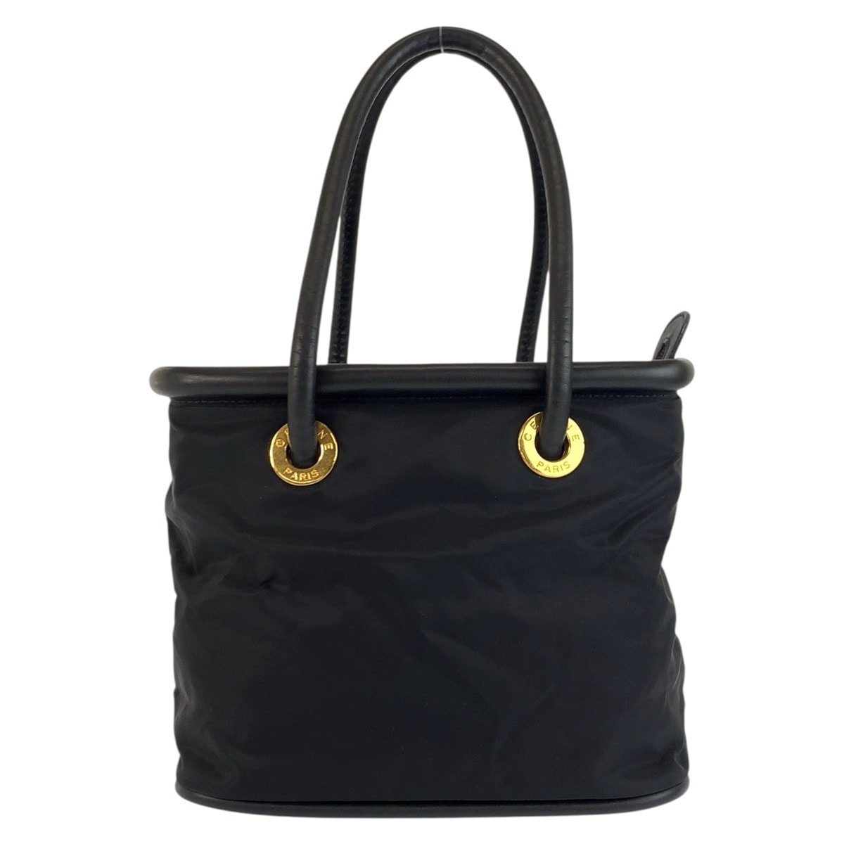 CELINE セリーヌ ヴィンテージ サークルロゴ ブラック 黒 ゴールド金具 ナイロン レザー/ ハンドバッグ トートバッグ 601925 【中古】