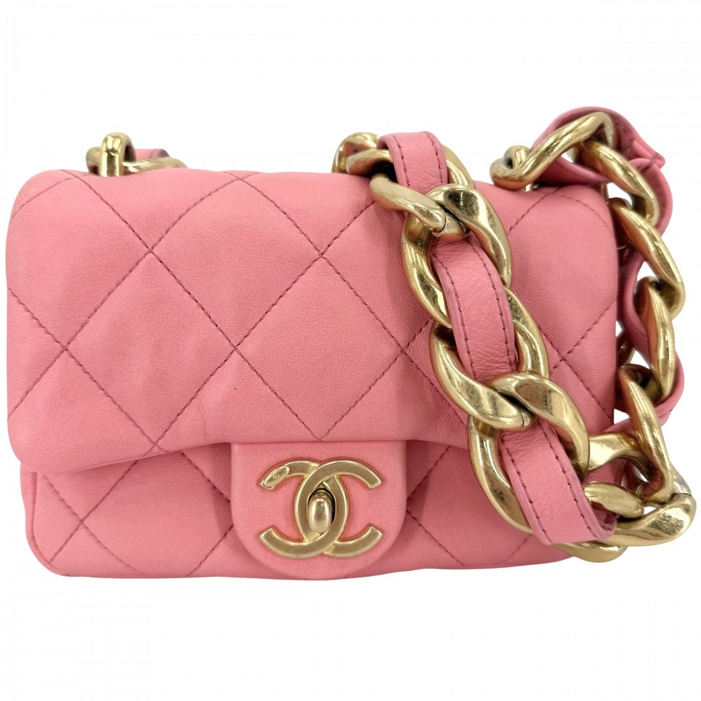 CHANEL シャネル ショルダーバッグ ミニマトラッセ チェーンショルダー ターンロック Mini Matelasse ココマーク レザー    ピンク ゴールド金具 レディース【中古品】