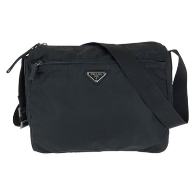 美品 PRADA プラダ テスート 三角ロゴプレート ブラック 黒 シルバー金具 ナイロン ショルダーバッグ メッセンジャーバッグ 604604 【中古】