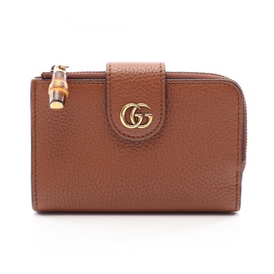 グッチ GUCCI バンブー ダブルG ミディアム ウォレット 二つ折り財布 財布 レザー レディース ブラウン系 739498 【中古】