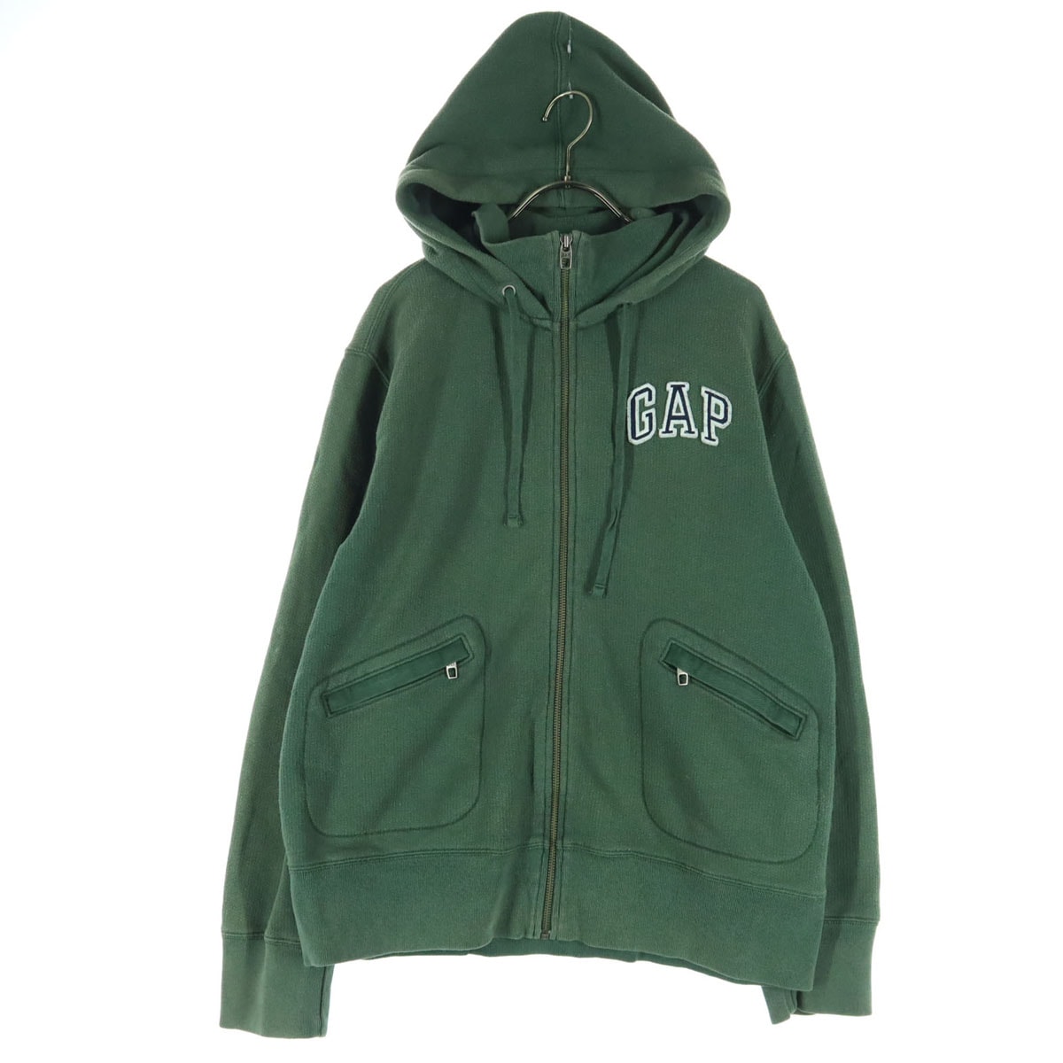GAP ギャップ 英字 長袖 ジップパーカー L グリーン