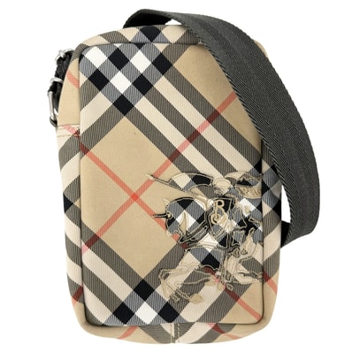 BURBERRY バーバリー ショルダーバッグ フォンバッグ 肩掛け 斜め掛け ポリエステル ベージュ シルバー金具 メンズ 美品【中古品】