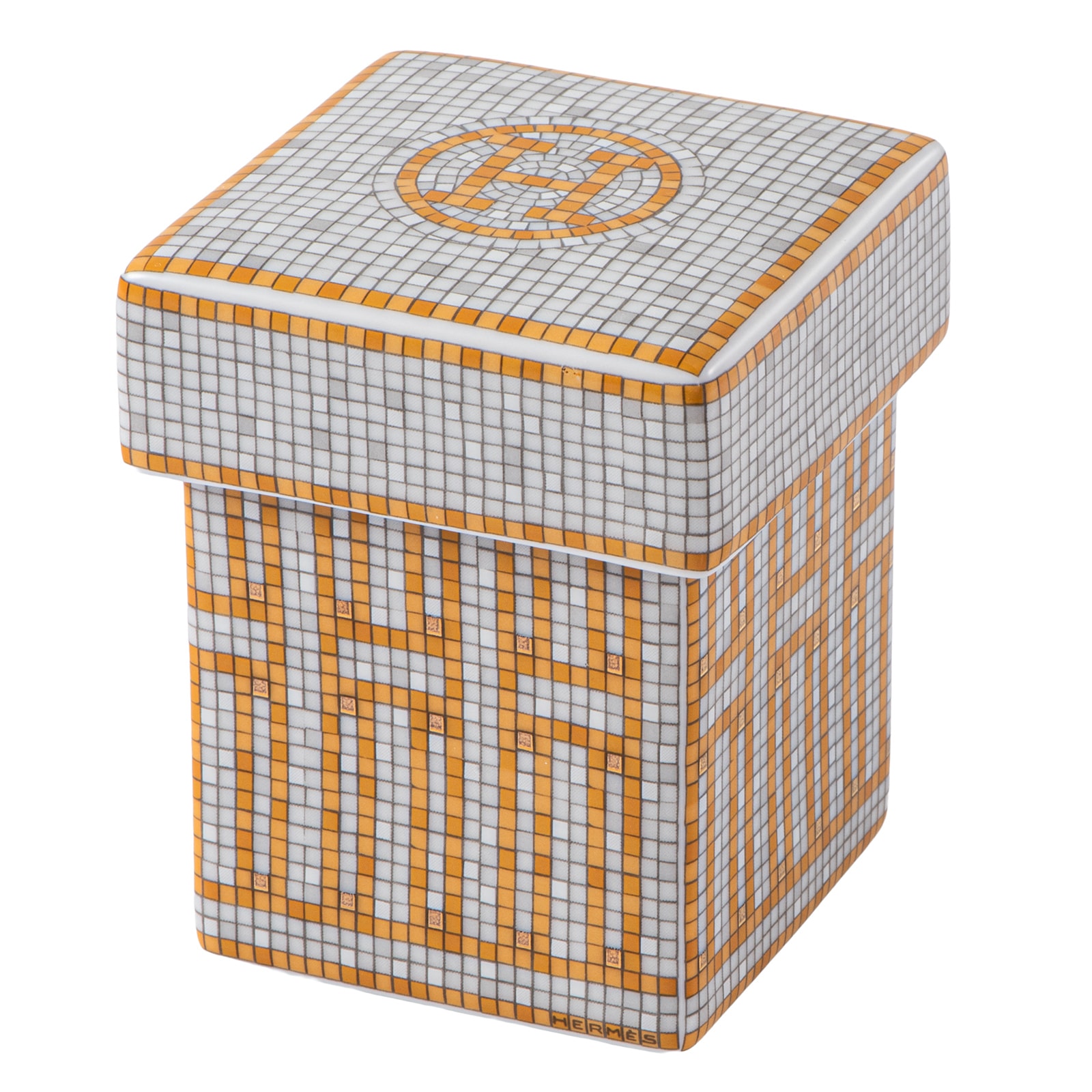 【未使用】HERMES エルメス シュガーポット モザイク24 ゴールド PM P026061P 磁器 ホワイト ゴールド【中古】