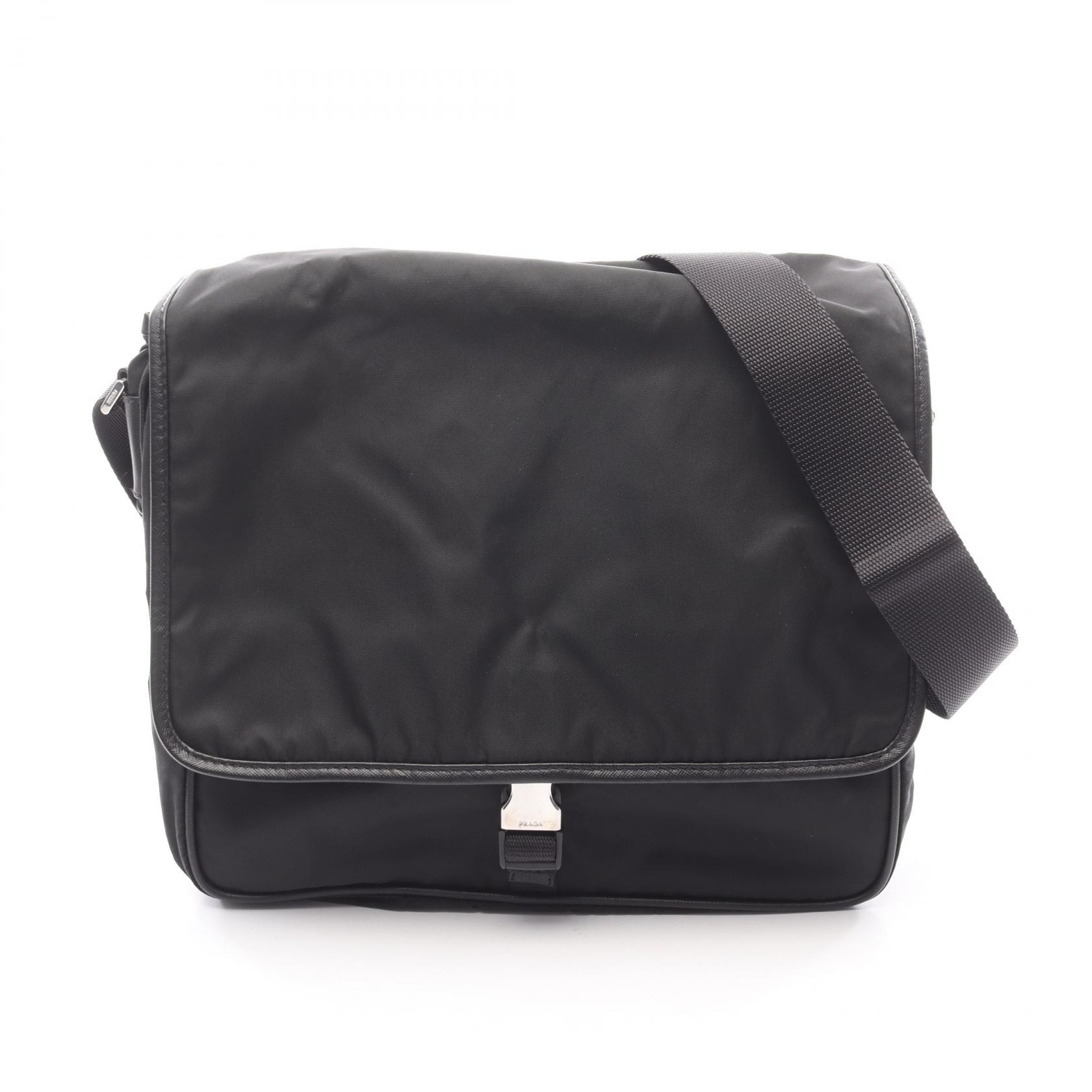 プラダ PRADA TESSUTO SAFFIANO ショルダーバッグ バッグ ナイロン サフィアーノレザー メンズ レディース ブラック系 V166 【中古】