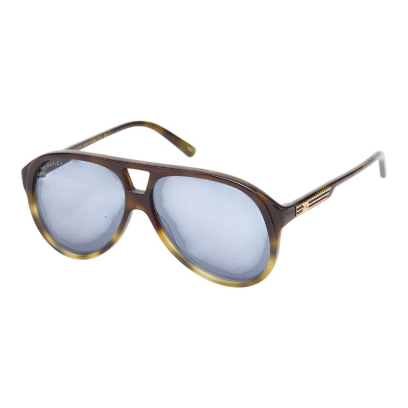 グッチ インターロッキングG ティアドロップ サングラス GG1286S ブラウン ゴールド プラスチック レディース GUCCI 【中古】