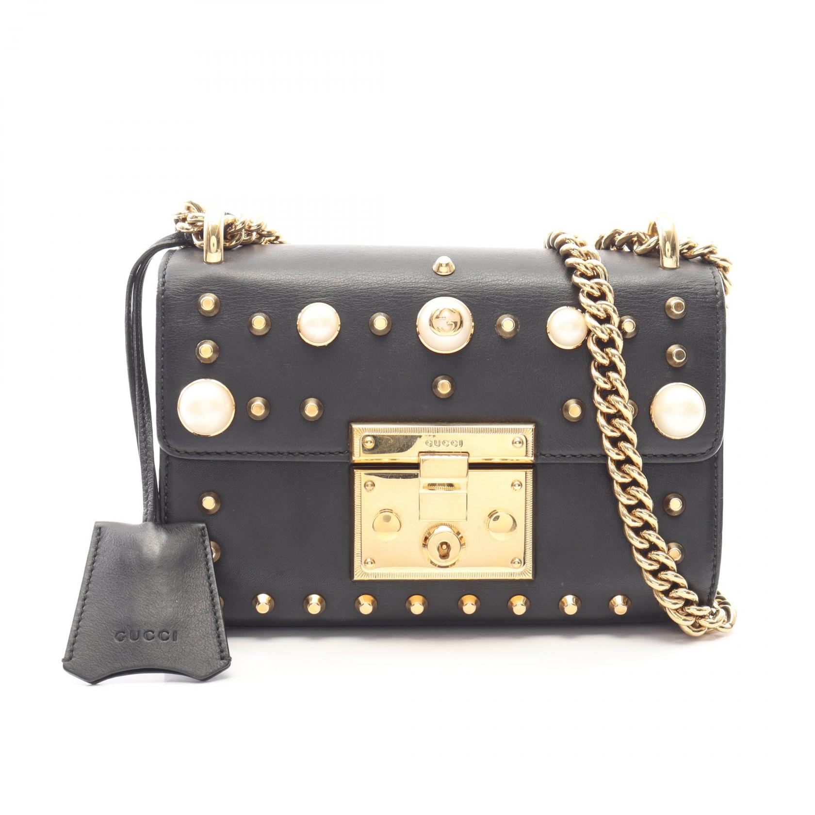 グッチ GUCCI パドロック スタッズ ショルダーバッグ バッグ レザー レディース ブラック系 432182 【中古】