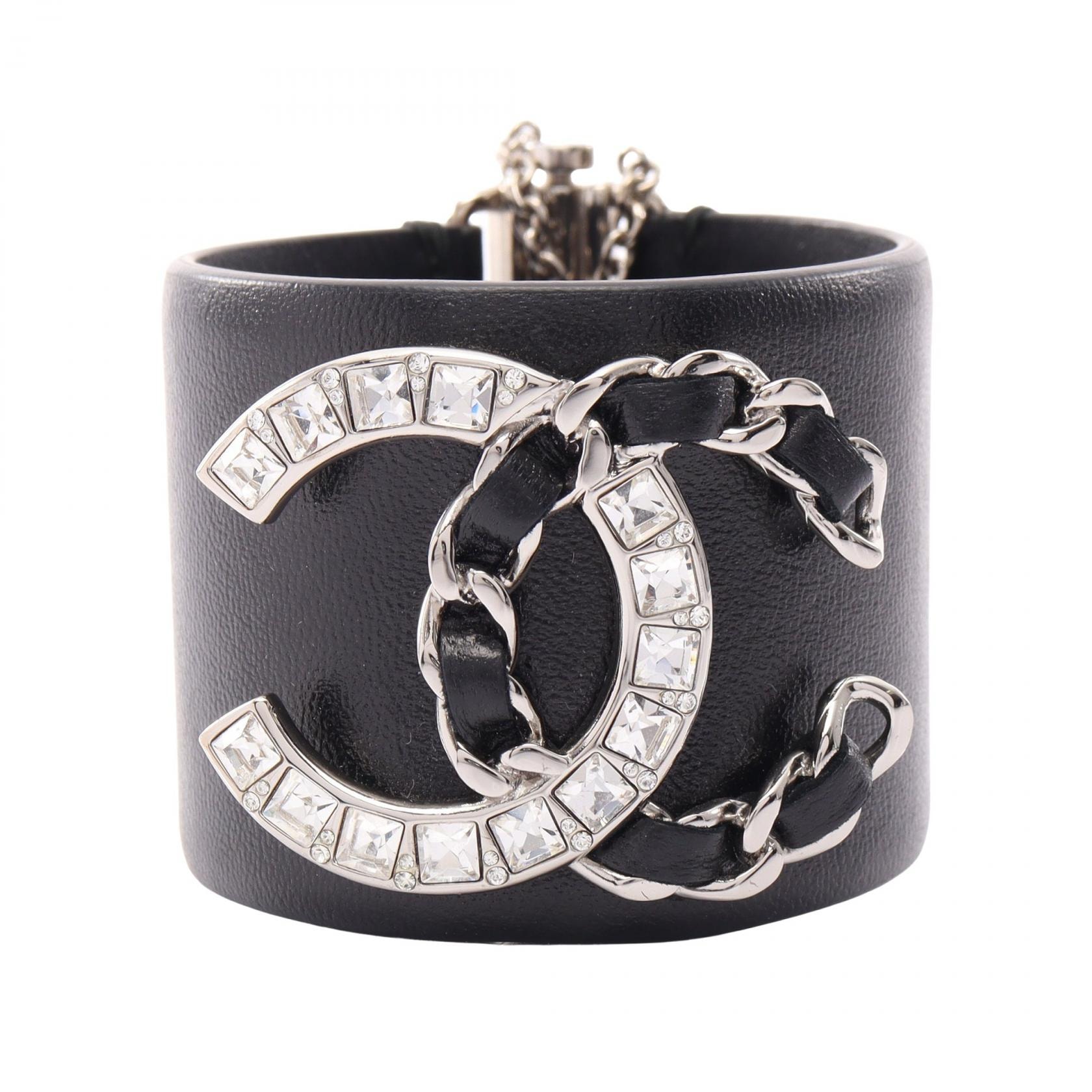 シャネル CHANEL ココマーク B18K バングル アクセサリー レザー メタル / ラインストーン レディース ブラック系 / シルバー系 / クリア系 【中古】