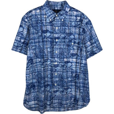 古着 ラルフローレン Ralph Lauren 総柄 チェック柄 ペイズリー柄 半袖 ボタンダウンシャツ メンズM相当/eaa477617