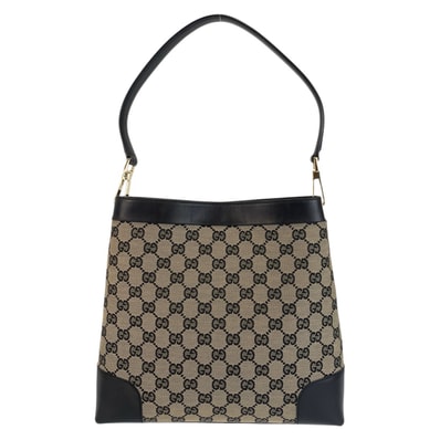 美品 GUCCI グッチ ブラック 黒 ゴールド金具 GGキャンバス レザー/ ホーボー ショルダーバッグ 602325 【中古】