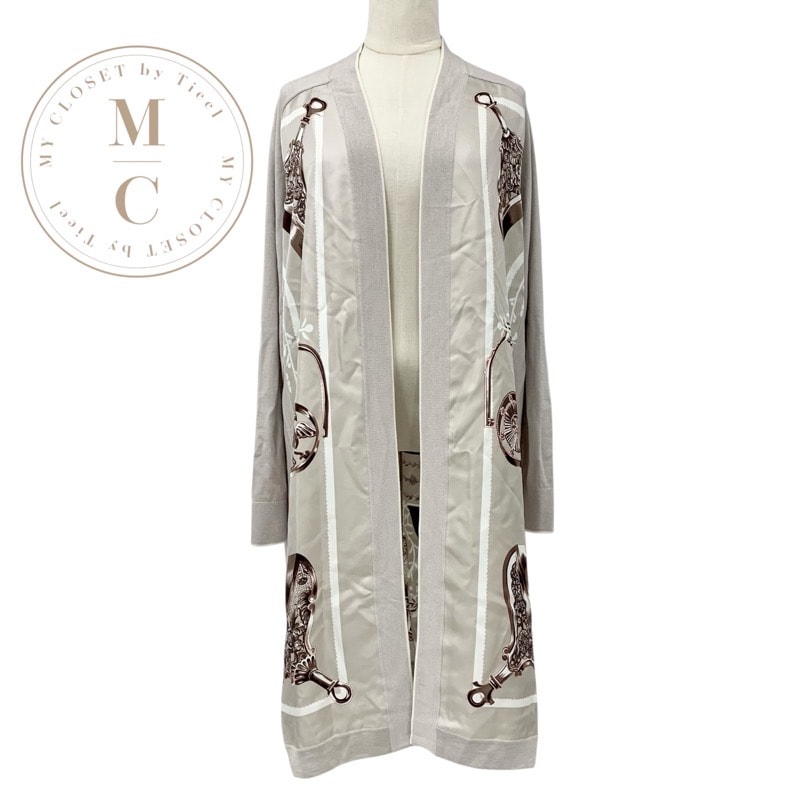 エルメス HERMES アウター 絹 グレー ブラウン カーディガン 未使用 ツイルレール 鎧 Etriers ベルト付き