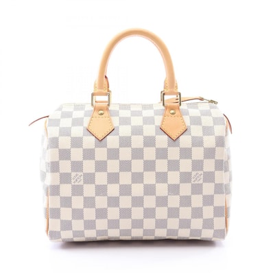 ルイ・ヴィトン LOUIS VUITTON スピーディ25 ハンドバッグ バッグ PVCコーティングキャンバス レザー ダミエ・アズール レディース ホワイト系 N41371 【中古】