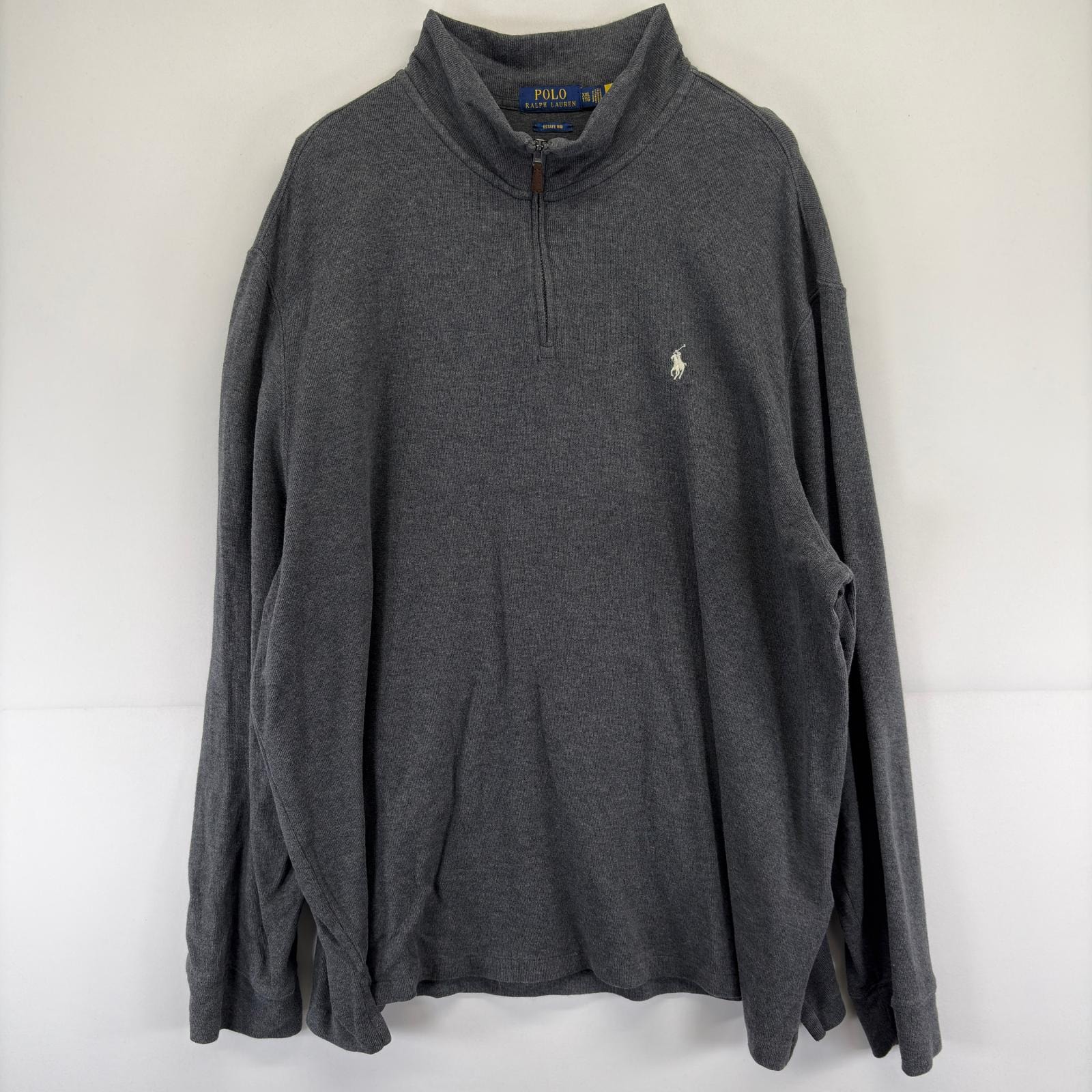 古着 ポロ・ラルフローレン POLO RALPH LAUREN ニット ハーフジップ 大きいサイズ ロゴ トレーナー スウェット 刺繍 2XL  グレー メンズ