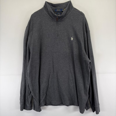 古着 ポロ・ラルフローレン POLO RALPH LAUREN ニット ハーフジップ 大きいサイズ ロゴ トレーナー スウェット 刺繍 2XL グレー メンズ