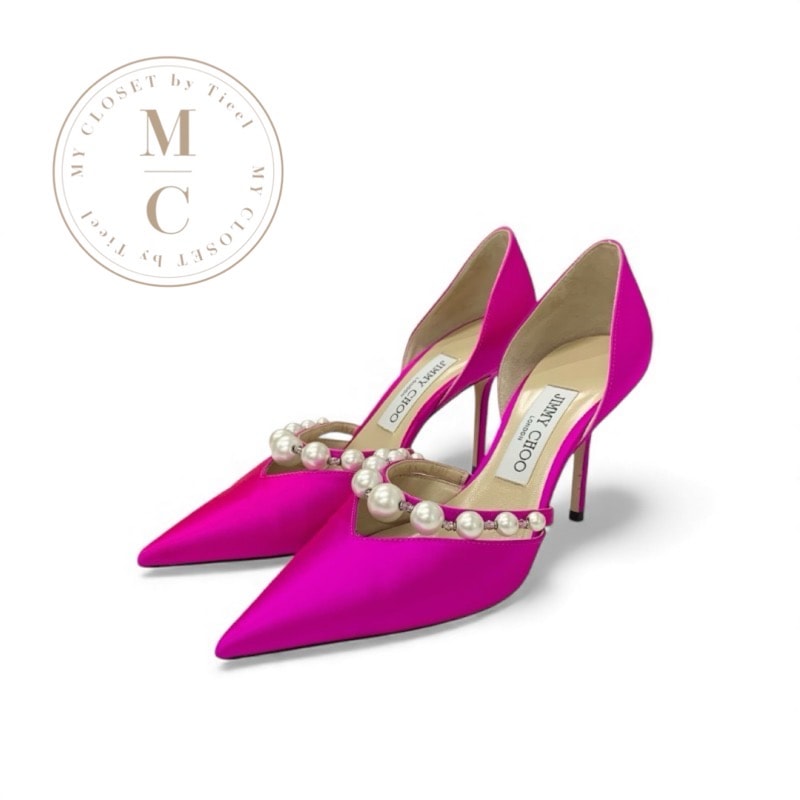 ジミーチュウ JIMMY CHOO Aurelie85 パンプス 靴 シューズ サテン ピンク パール パーティーシューズ