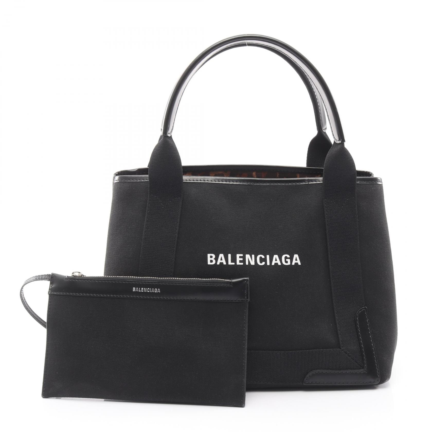 バレンシアガ BALENCIAGA NAVY CABAS S ネイビーカバ トートバッグ バッグ キャンバス レザー レディース ブラック系 【中古】
