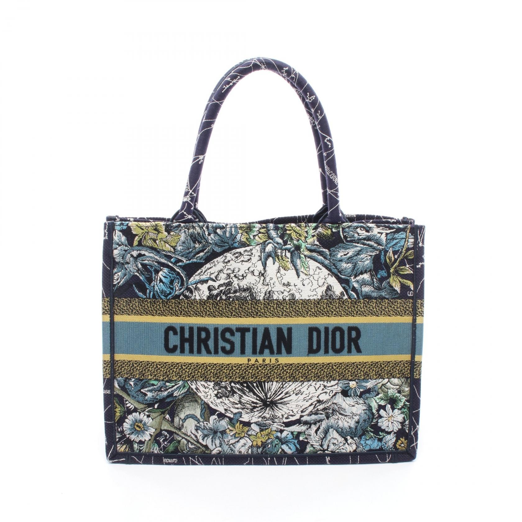 ディオール Dior BOOK TOTE ブックトート ミディアム トートバッグ バッグ キャンバス レディース ネイビー系 / マルチカラー 【中古】