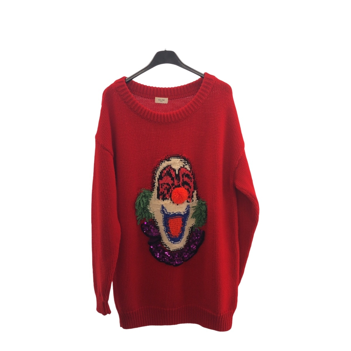 美品 CELINE セリーヌ ピエロ スパンコール サイズXS レッド マルチカラー ウール コットン/ セーター ニット 505642 【中古】