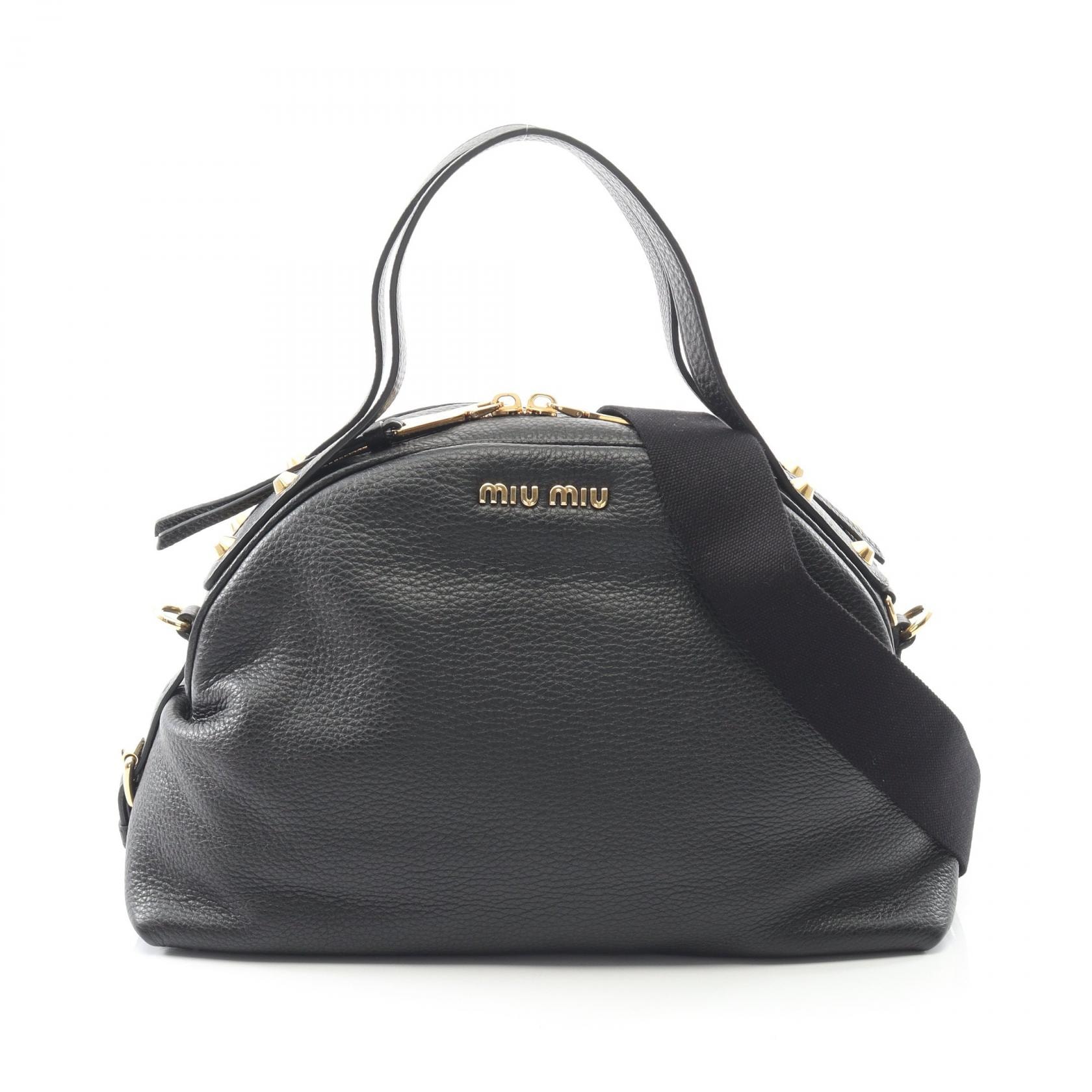 ミュウ ミュウ Miu Miu VITTELO PHENIX ハンドバッグ バッグ レザー レディース ブラック系 5BB034 【中古】