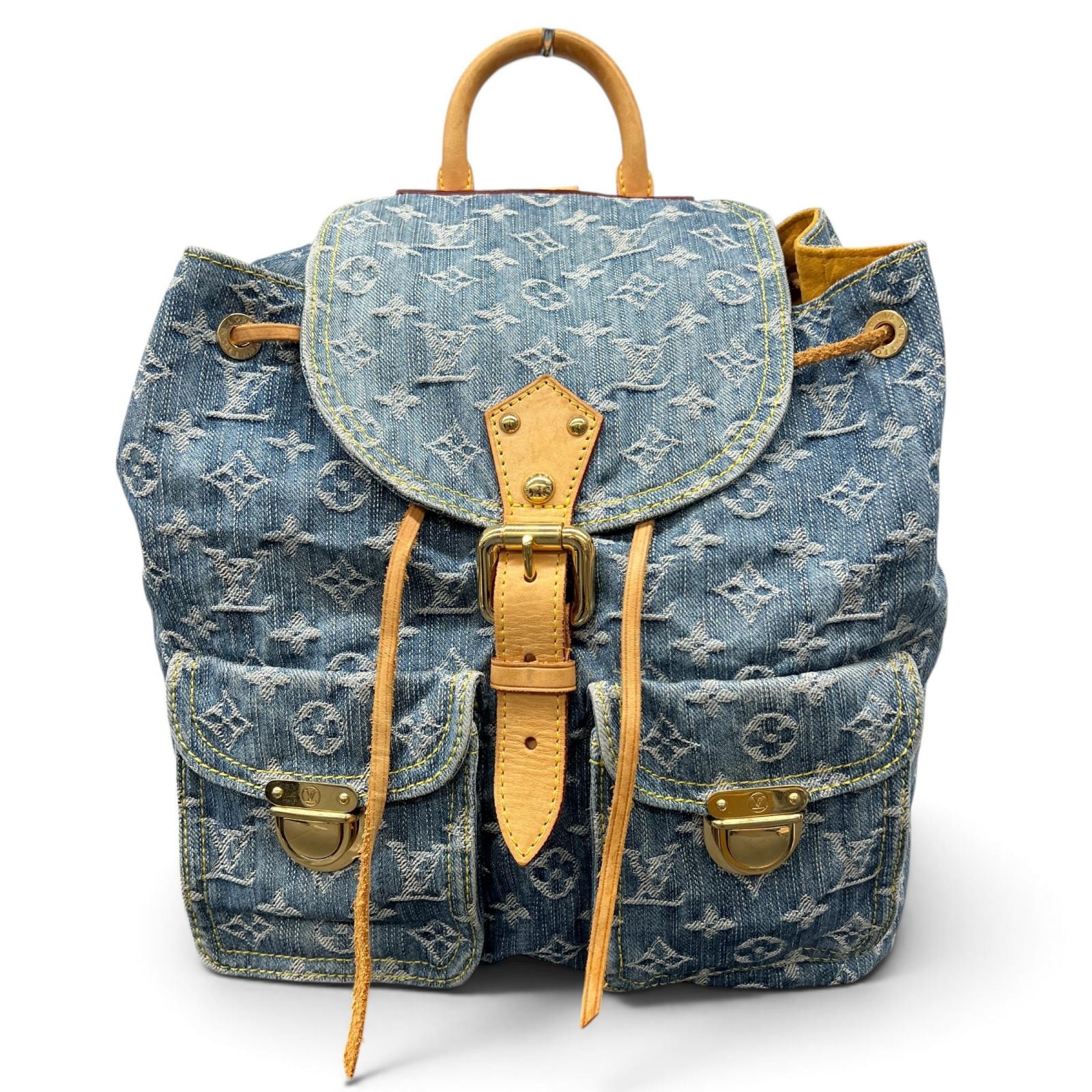 LOUIS VUITTON 希少 ルイヴィトン サックアドGM モノグラムデニム リュック M95056 デニム レザーCA0096 ブルー ハンドバッグ デイパック バックパック Y2K ヴィンテージ LV ヴィトン Bランク 中古 鑑定済 ヴィトンバッグ