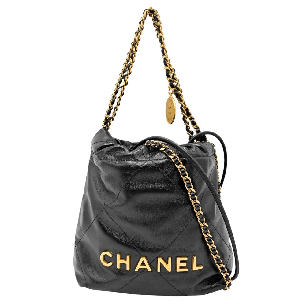 CHANEL シャネル 2WAY シャネル22ミニ ロゴ ハンドバッグ ショルダーバッグ 肩掛け 斜め掛け チェーン かばん 鞄 レザー    ブラック 黒 ゴールド金具 レディース 美品【中古品】