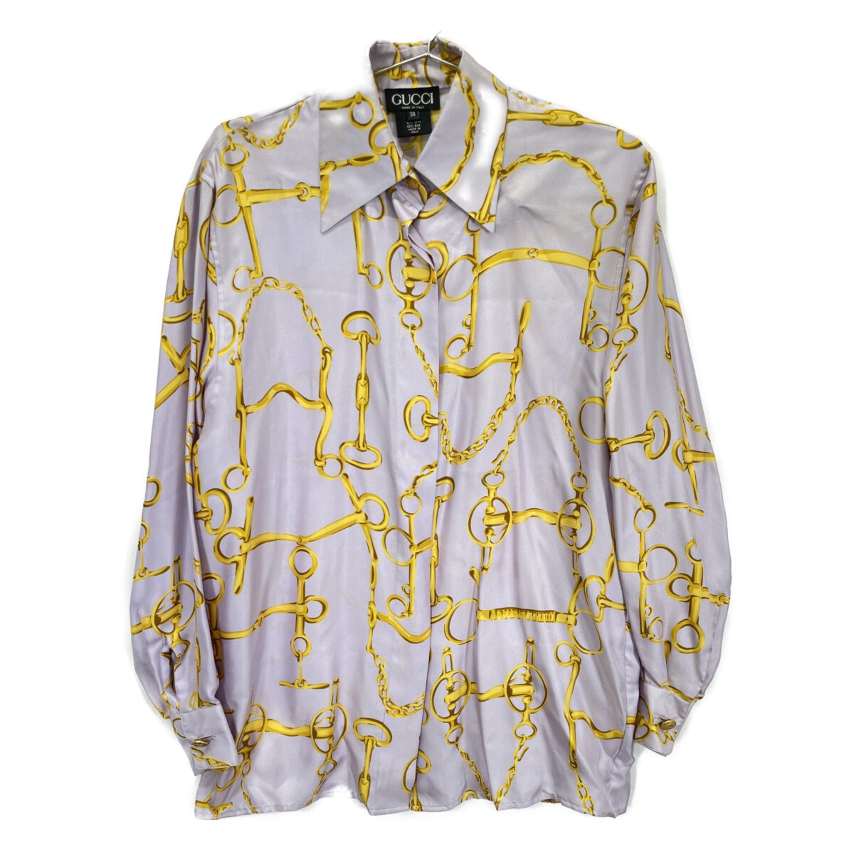 グッチ パープル シルク ホースビットチェーン 長袖シャツ 38