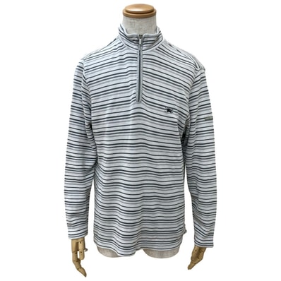 BURBERRY バーバリー シャドーホース ハーフジップ ボーダー コットン ポリエステル カットソー ホワイト
135-2