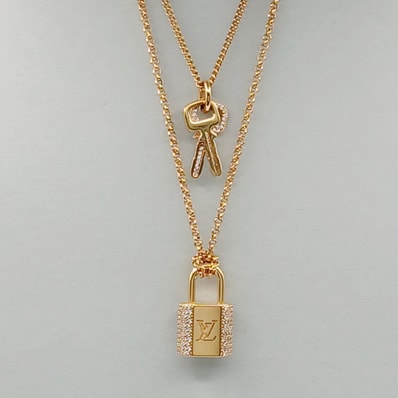 LOUIS VUITTON ルイ・ヴィトン ネックレス・LVパドロック ネックレス 2連 M01593 GP ゴールド レディース【中古】