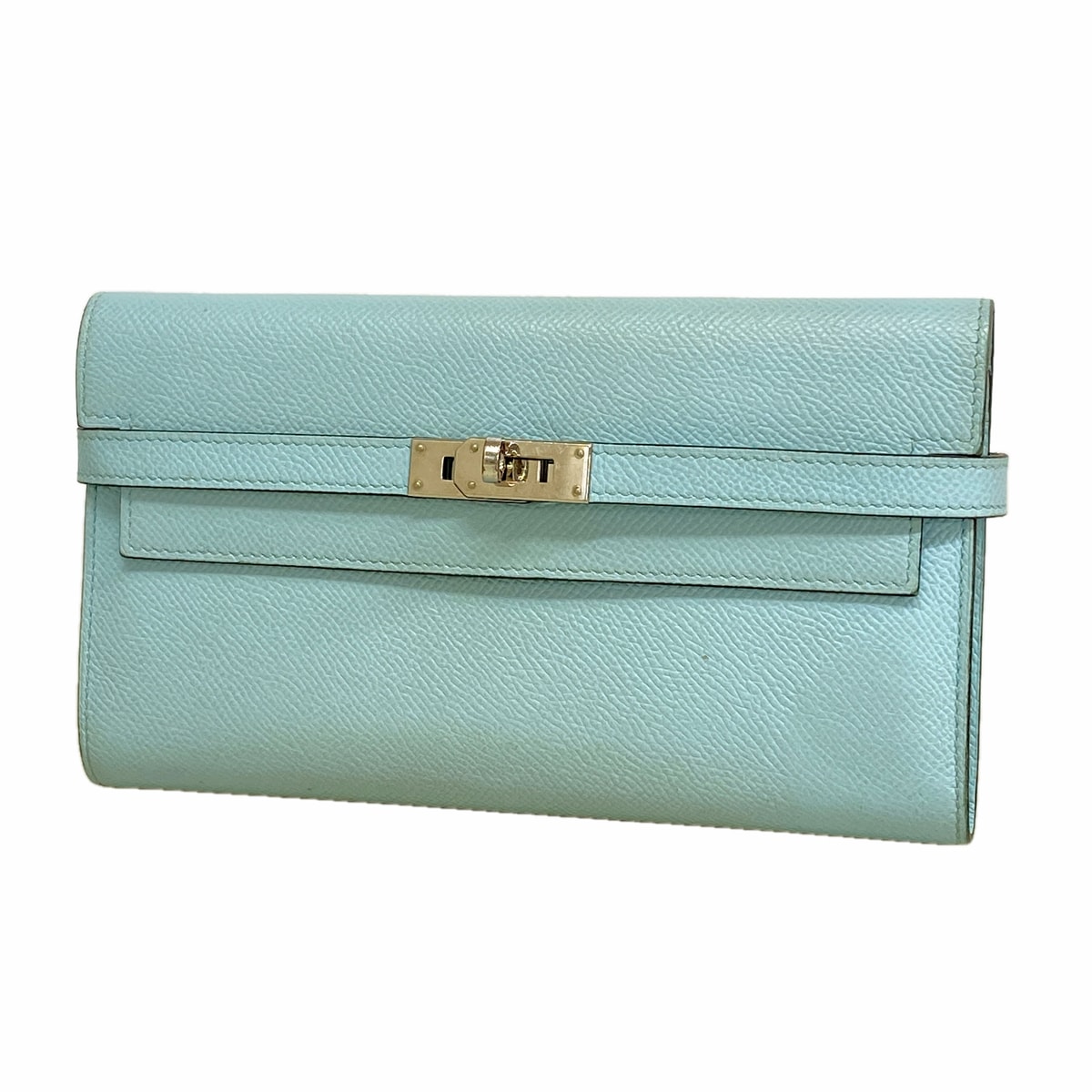 ★最終価格★SALE【6hb0116】エルメス 長財布 ケリーウォレット ヴォーエプソン ブルーゼフィール シルバー金具 X刻印【中古】レディース