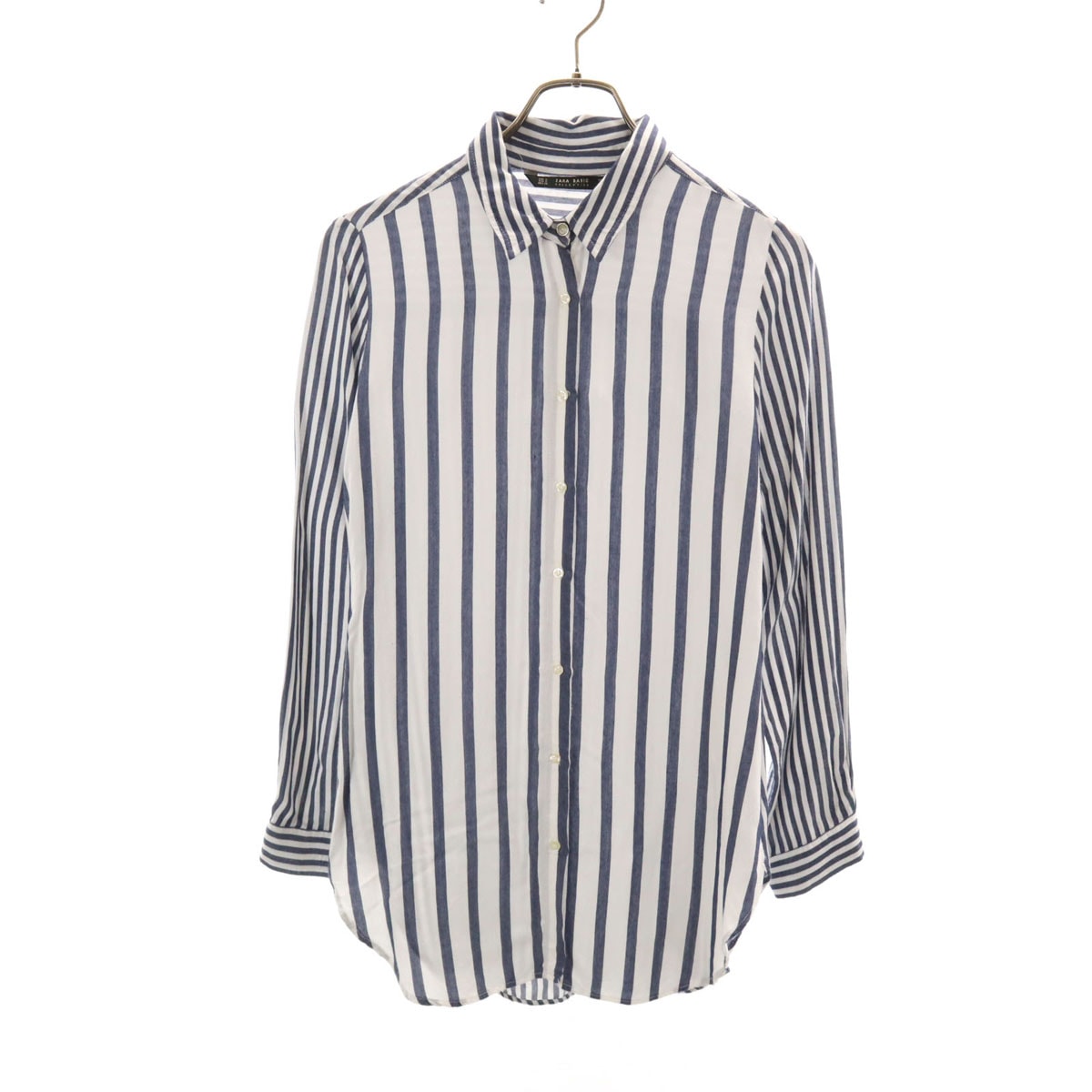 ZARA BASIC ザラベーシック ストライプ柄 長袖 シャツ S ネイビー系