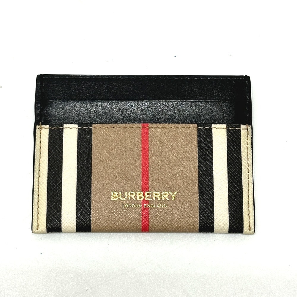 バーバリー BURBERRY チェック ロゴ 名刺入れ パスケース カードケース レザー ベージュ