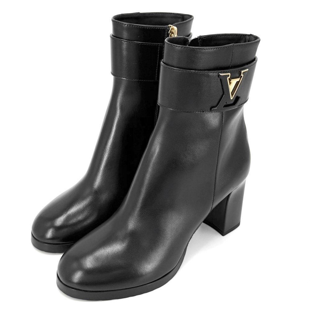 LOUIS VUITTON ルイヴィトン ブーツ ミッドタウンアンクルブーツ ショートブーツ 靴 36サイズ 約23cm 1AIURC レザー ブラック 黒 ゴールド金具 レディース 美品【中古品】