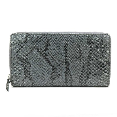 グッチ GUCCI ラウンドファスナー長財布 パイソン グレー ユニセックス【中古】 h31934a
