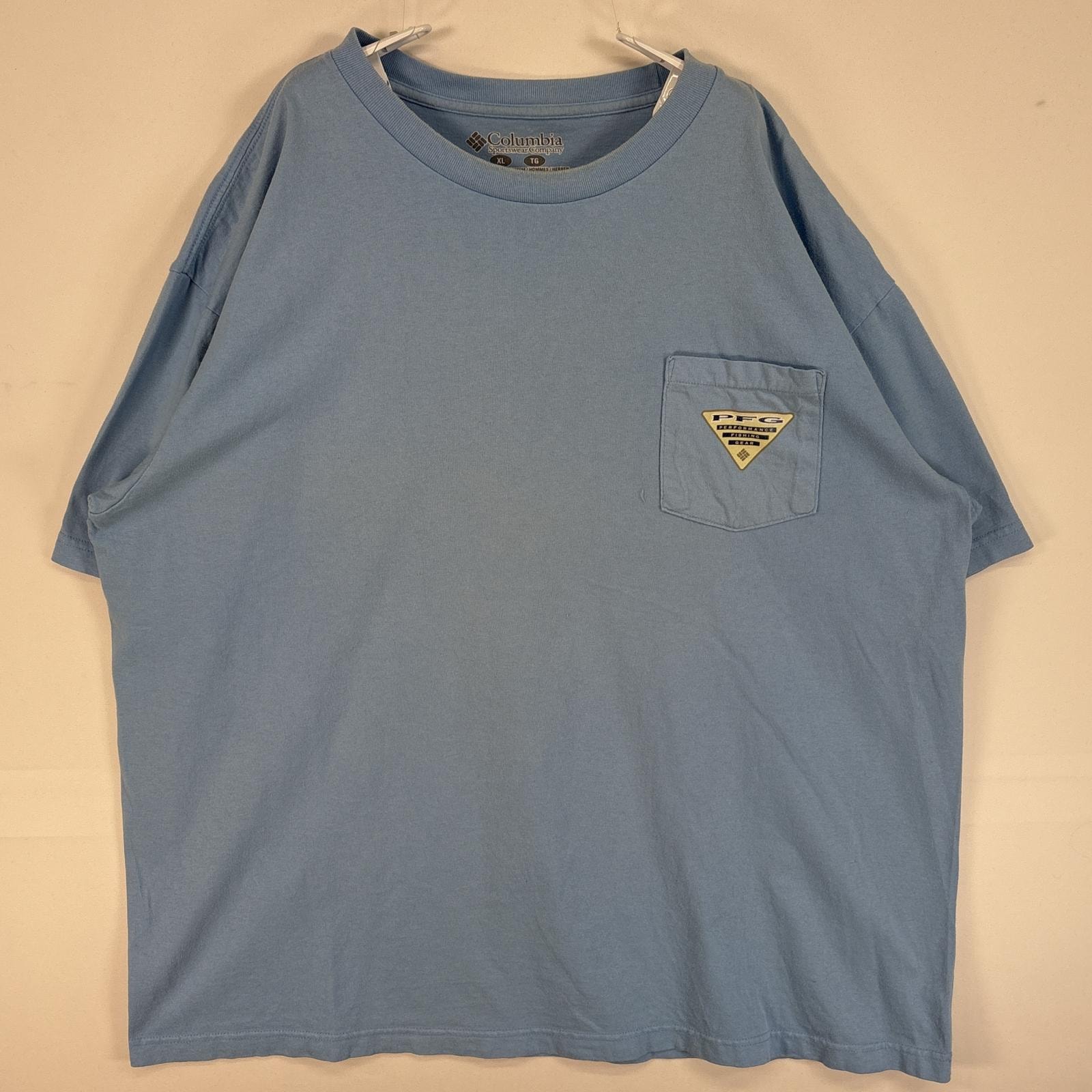 古着 コロンビア Columbia 半袖Tシャツ PFG 魚 胸ポケ XL  水色 無地 メンズ