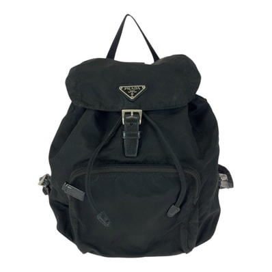 美品 PRADA プラダ テスート 三角ロゴプレート ブラック 黒 シルバー金具 ナイロン レザー/ リュック バックパック 505918 【中古】